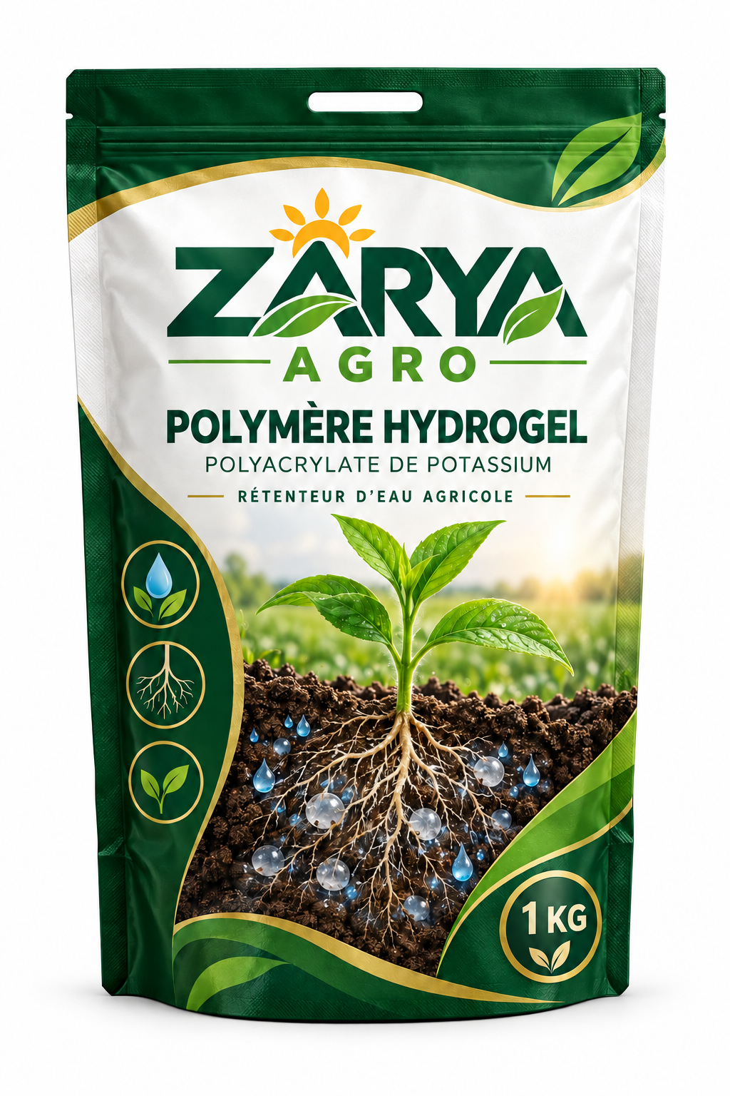 تصور لتغليف Polymère Hydrogel من Zarya Agro مكتوب عليه polyacrylate de potassium