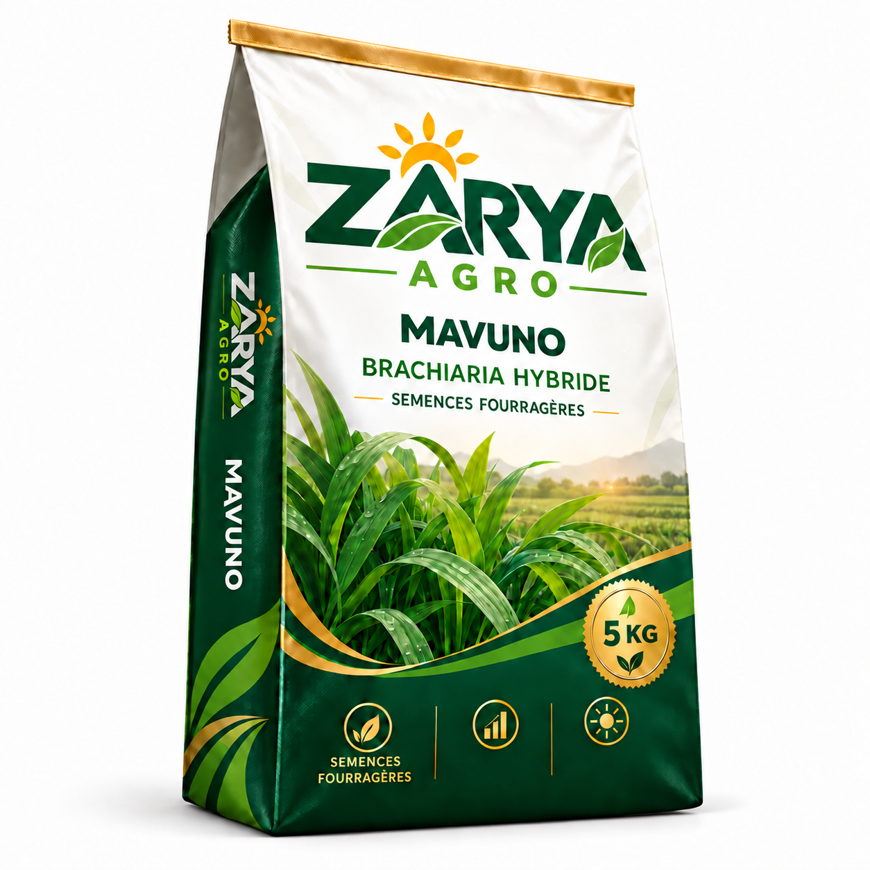 كيس بذور Mavuno بتغليف Zarya Agro الجديد بالأخضر والذهبي